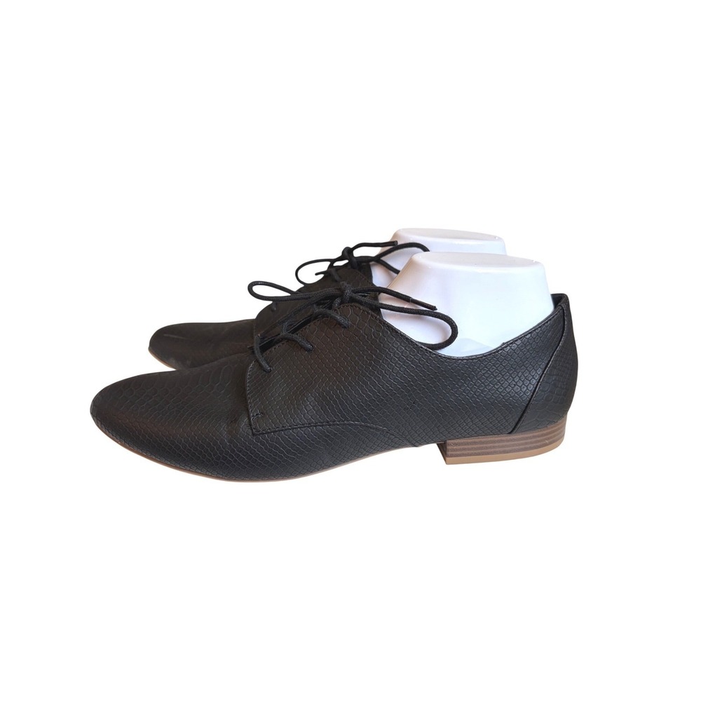ana A New Approach Alder Black Snakeskin Lace Up Oxford Flats Womens 10M